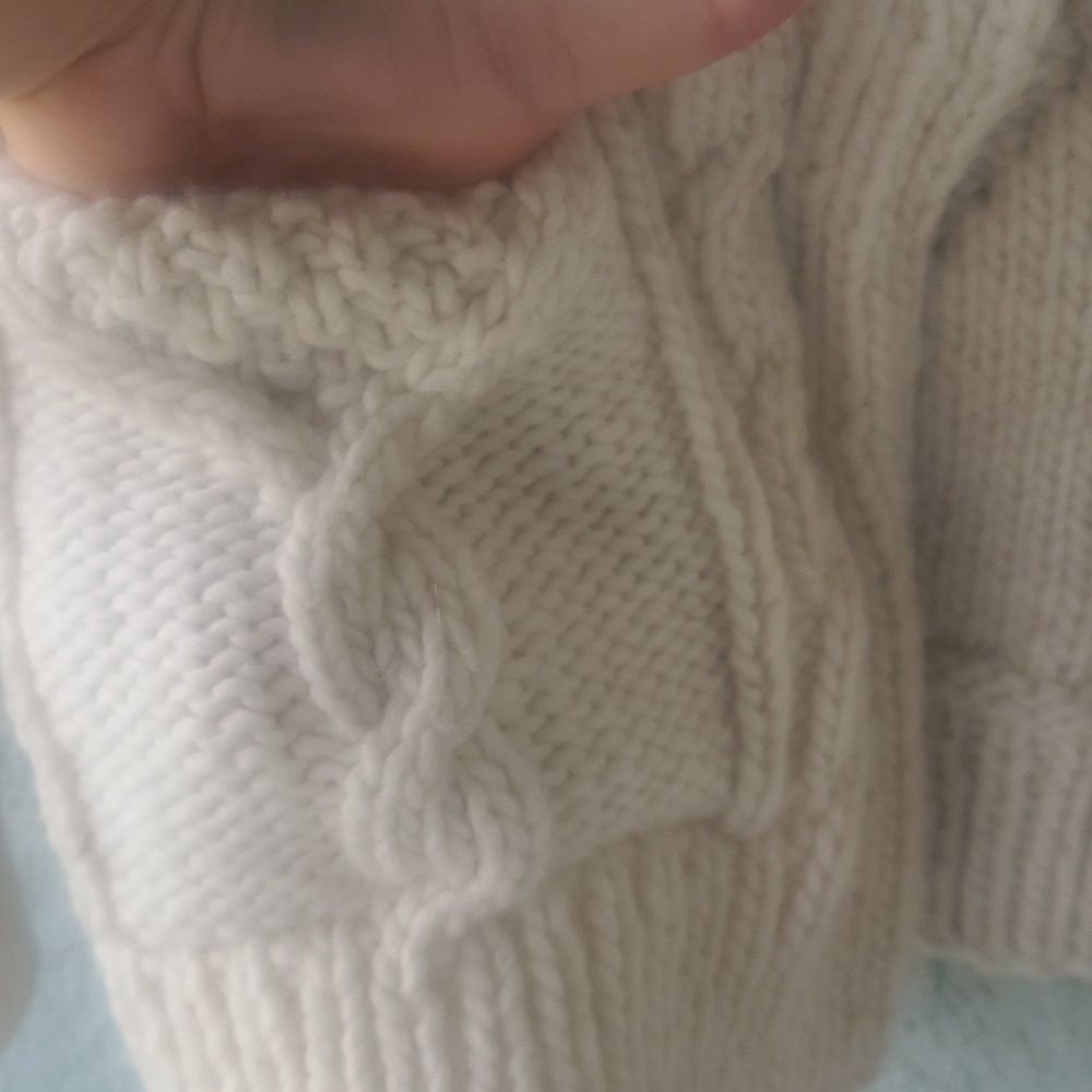 Otavalo Cream Wool Hand Made Cable Chunky Knit Full Zip Cardigan Sweater - Picture 4 of 8
